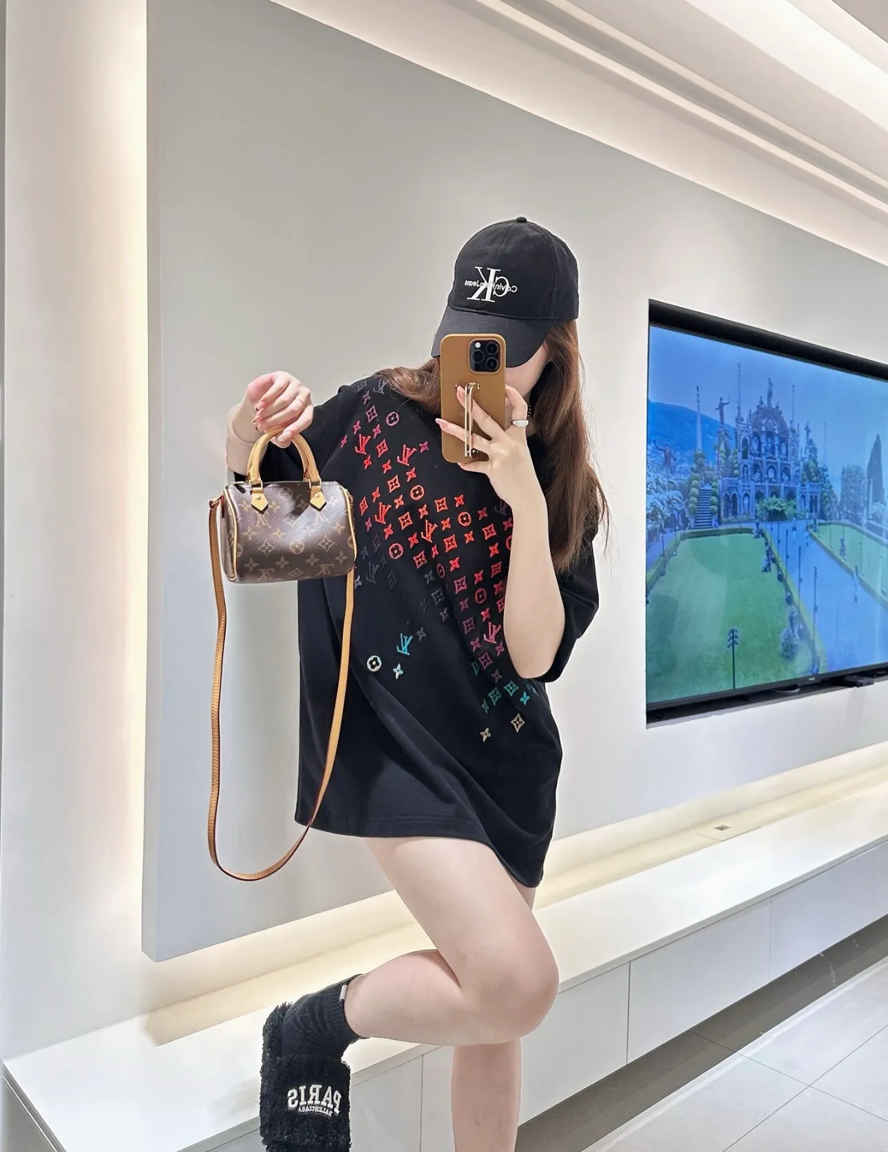 Louis Vuitton/Louis Vuitton full-width three-flower printed embroidered short sleeves